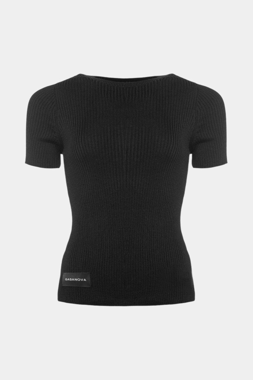 Черная плетеная футболка 07Tee-s419C GASANOVA
