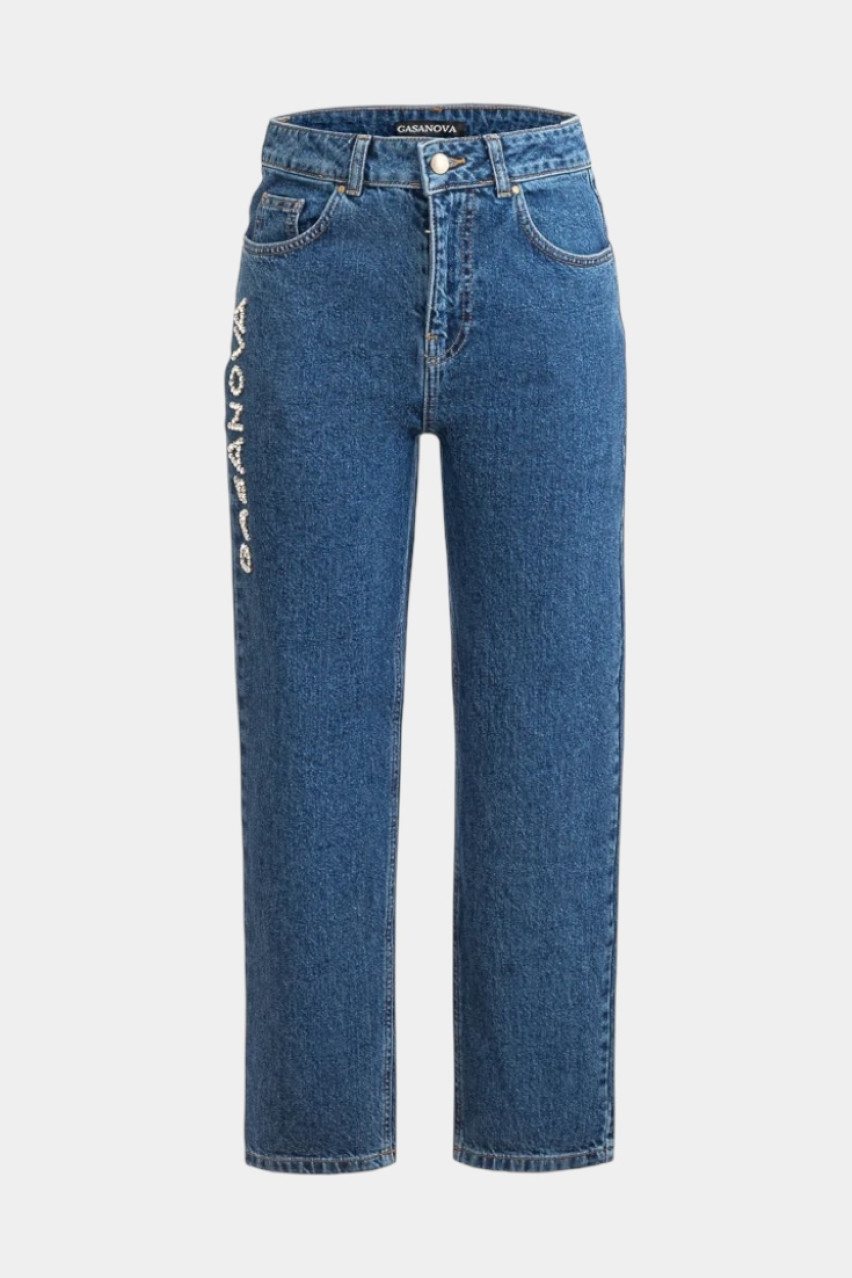 Сині mom-джинси зі стразовим логотипом 00Jeans007J GASANOVA