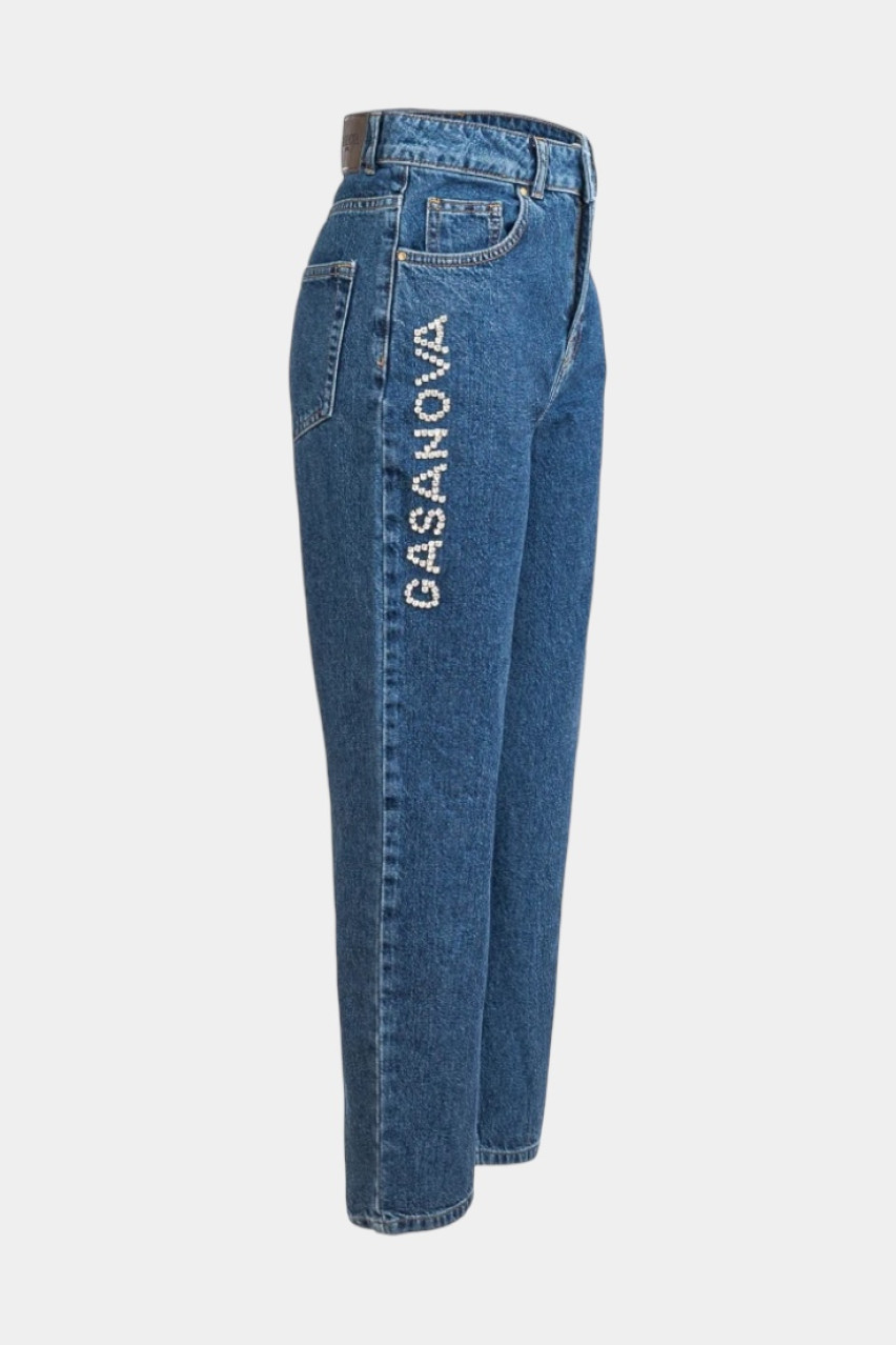 Сині mom-джинси зі стразовим логотипом 00Jeans007J GASANOVA