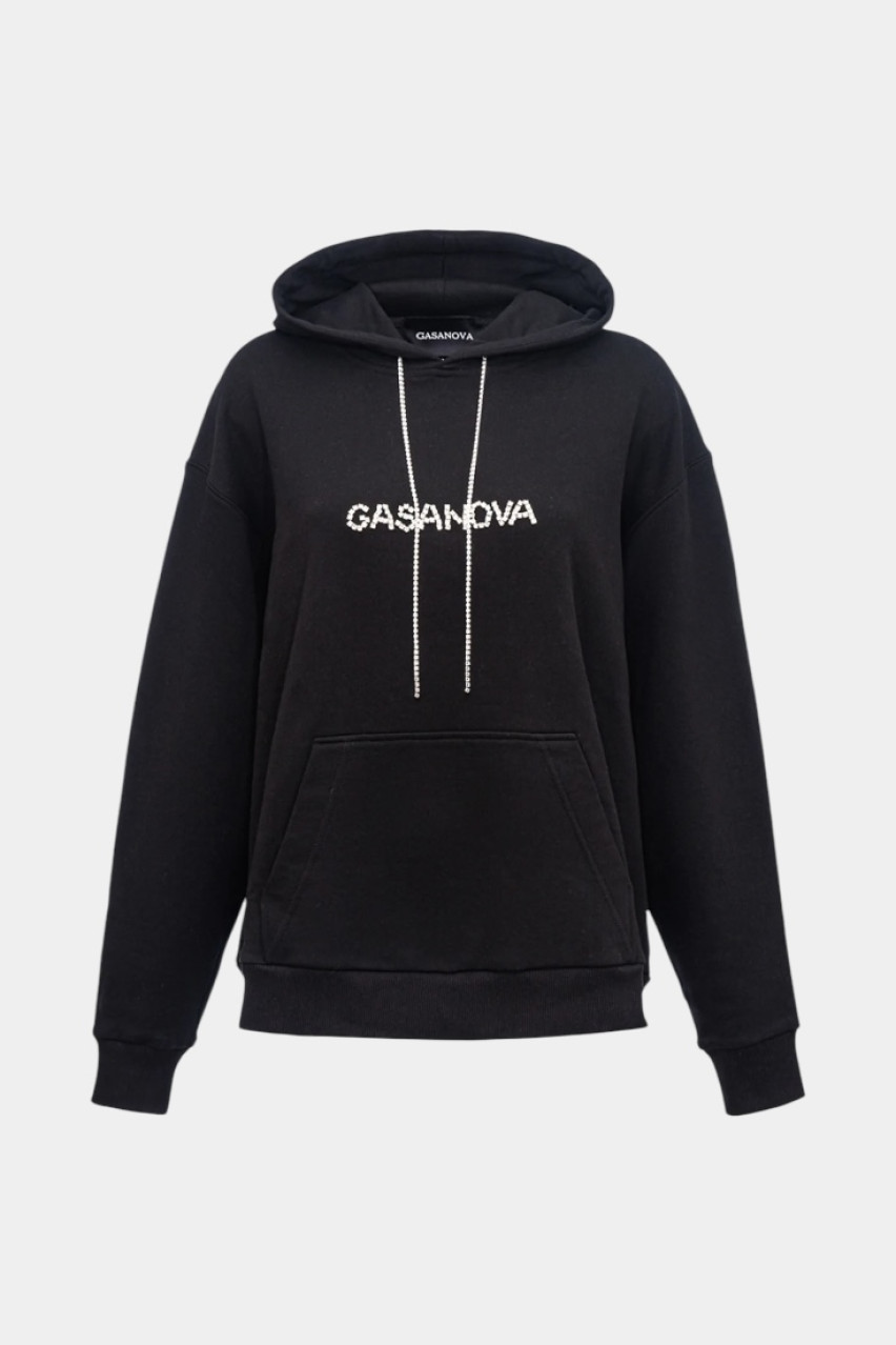 Чорне худі зі стразовим логотипом 03Hood004C GASANOVA