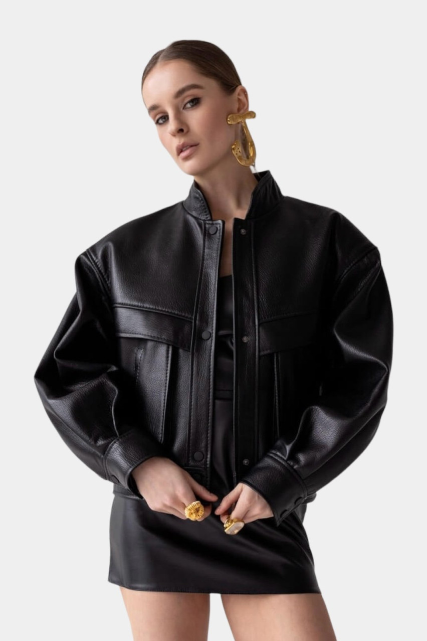 Чорний оверсайз бомбер з великими кишенями і стійкою GOT'S.Label