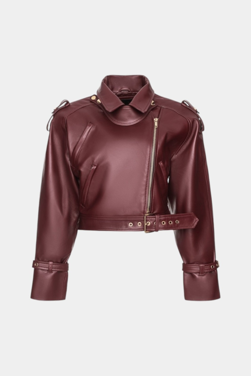 Бордова вкорочена куртка з пряжками на рукавах GOT'S LABEL