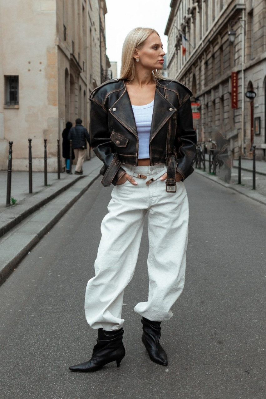 Черная укороченная куртка Sofia с винтажными потертостями GOT'S LABEL