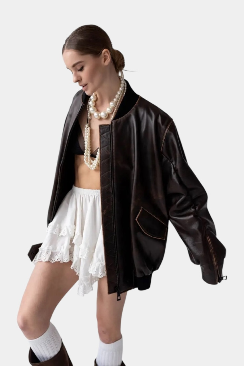 Черный оверсайз бомбер с винтажными потертостями GOT'S LABEL