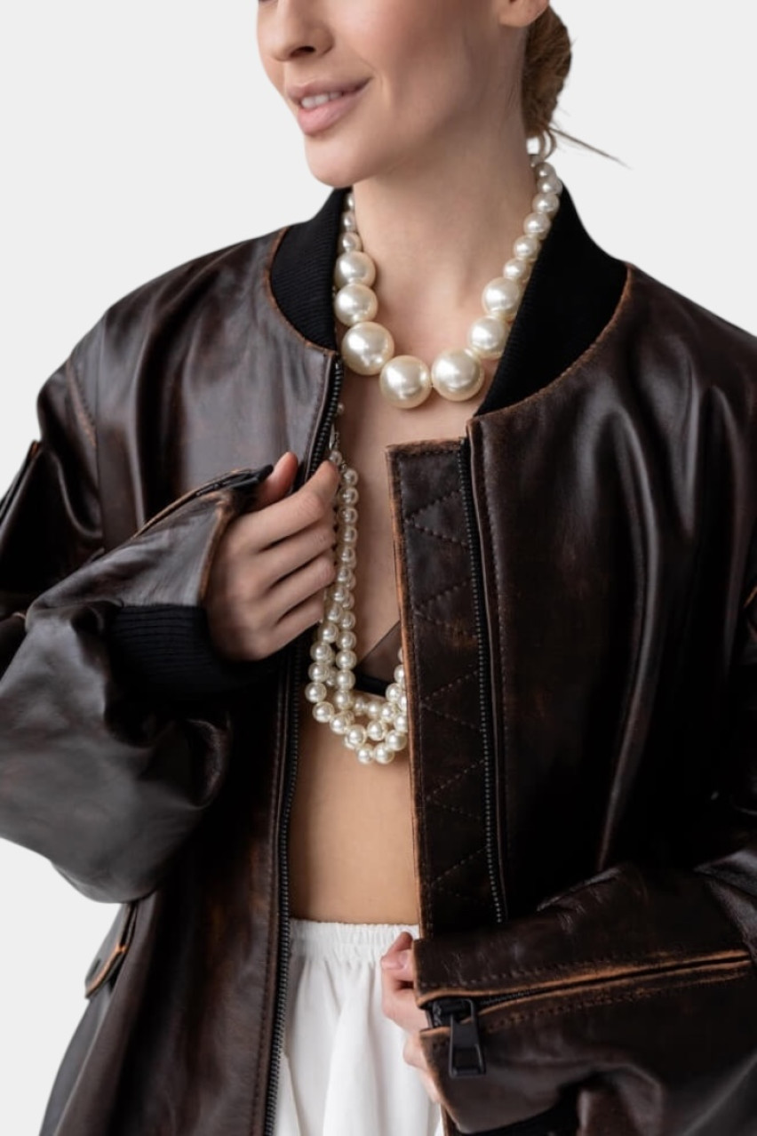 Черный оверсайз бомбер с винтажными потертостями GOT'S LABEL