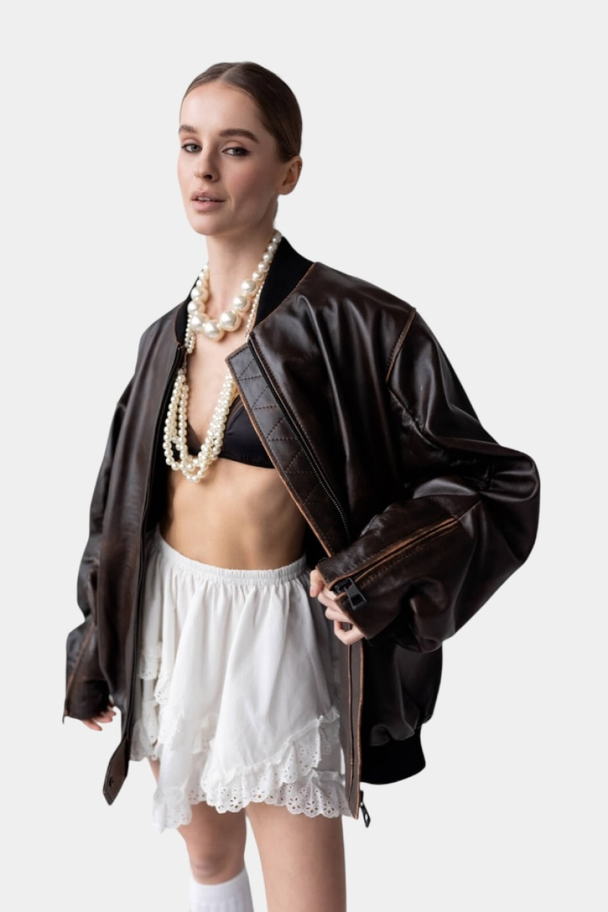 Черный оверсайз бомбер с винтажными потертостями GOT'S LABEL