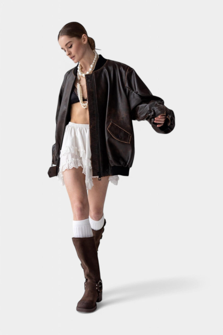 Черный оверсайз бомбер с винтажными потертостями GOT'S LABEL