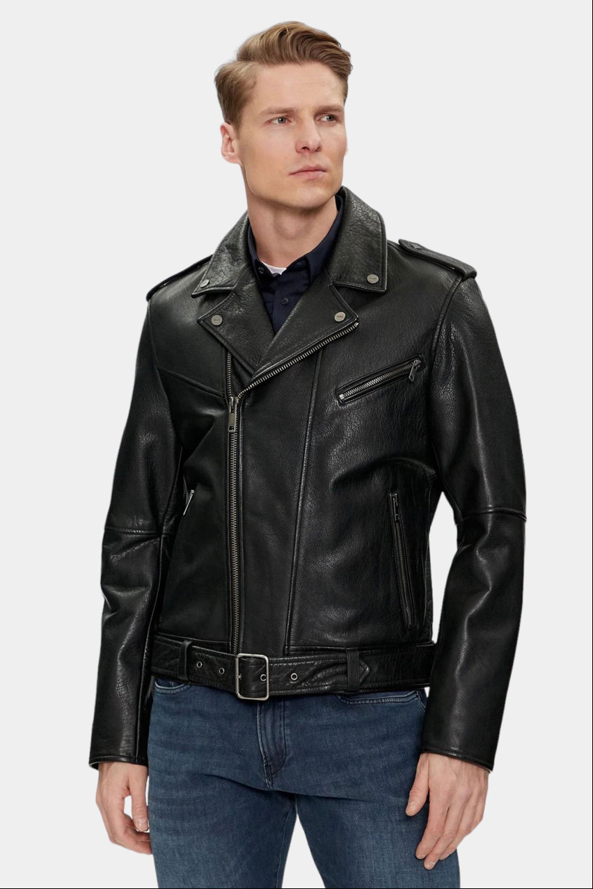 Чорна шкіряна куртка HUGO