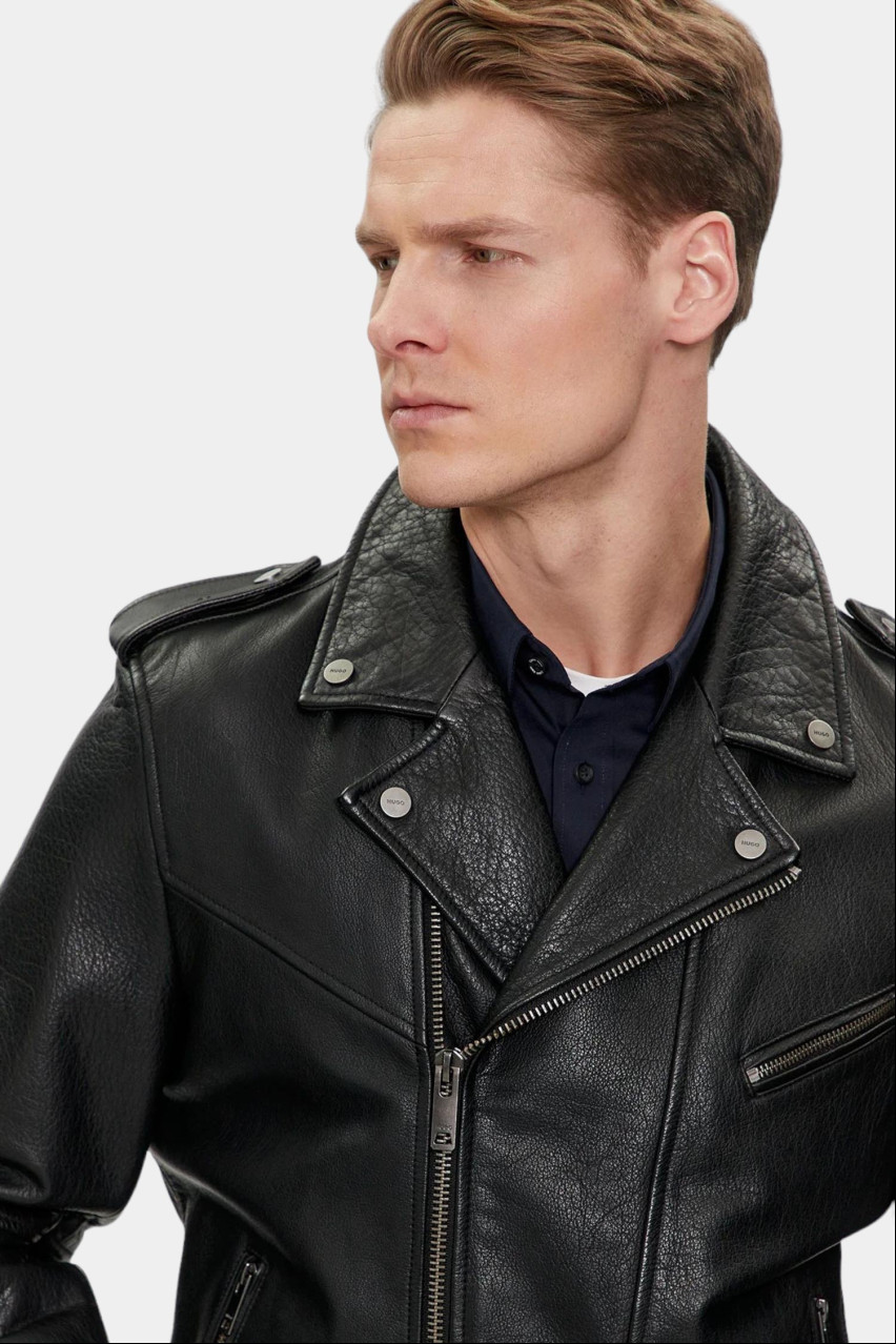 Чорна шкіряна куртка HUGO