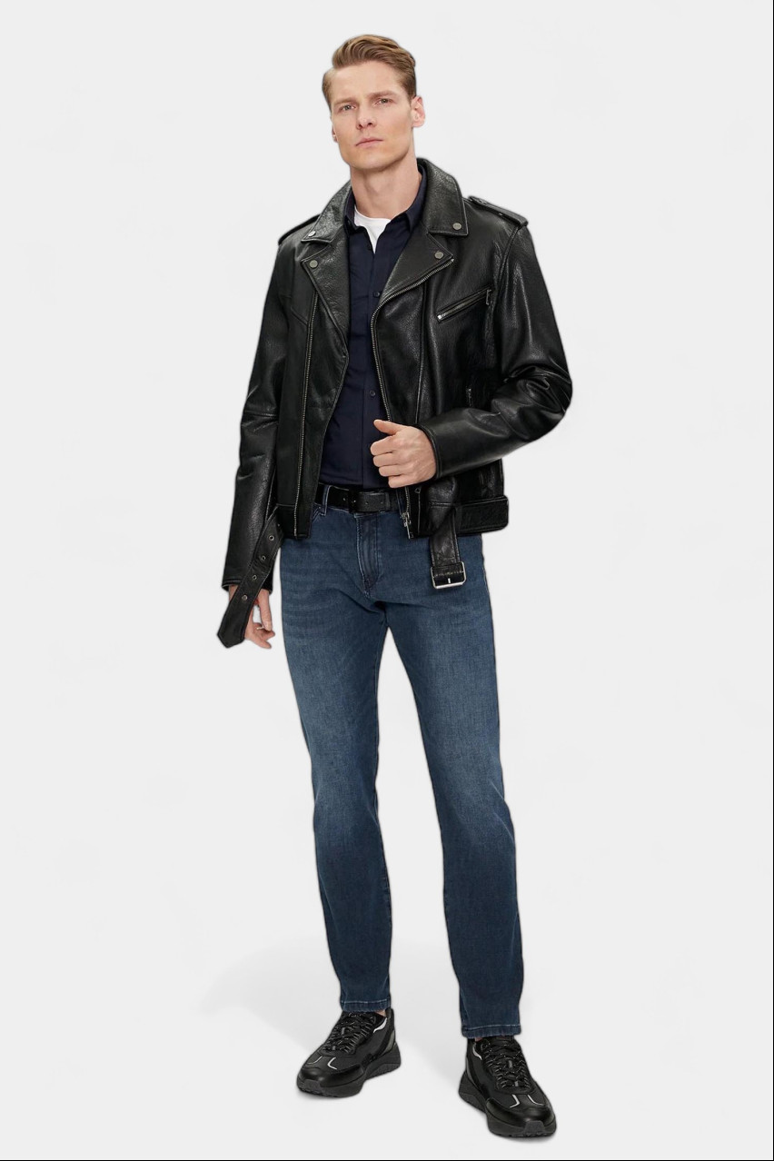 Чорна шкіряна куртка HUGO