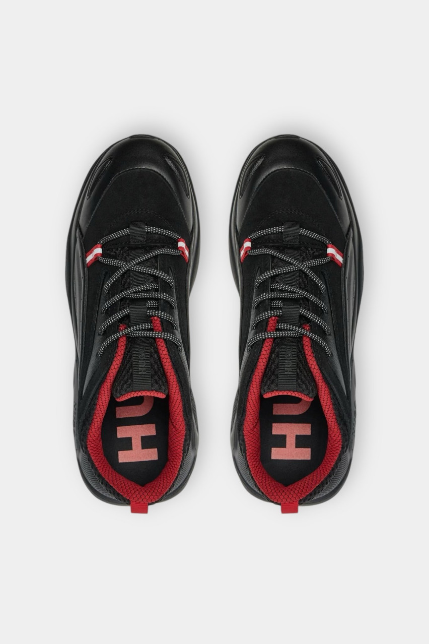 Черные кроссовки Leon_Runn_FLSD с красными элементами 50523838 006 HUGO