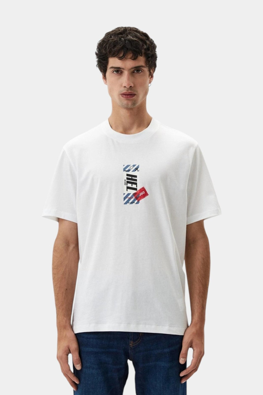 Біла бавовняна футболка Ditroso з принтом 50516738 100 HUGO