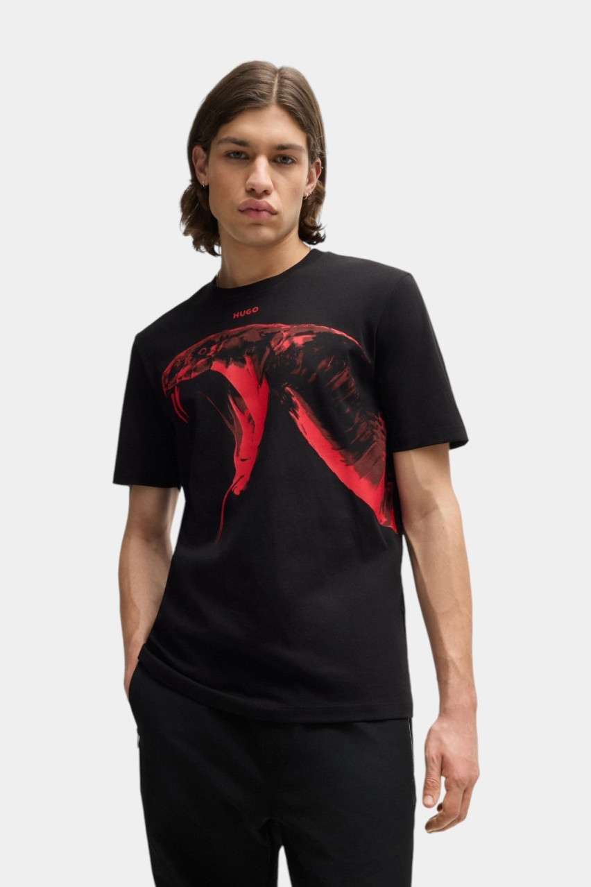 Черная хлопковая футболка Dikobra с анималистической графикой 50519013 001 HUGO