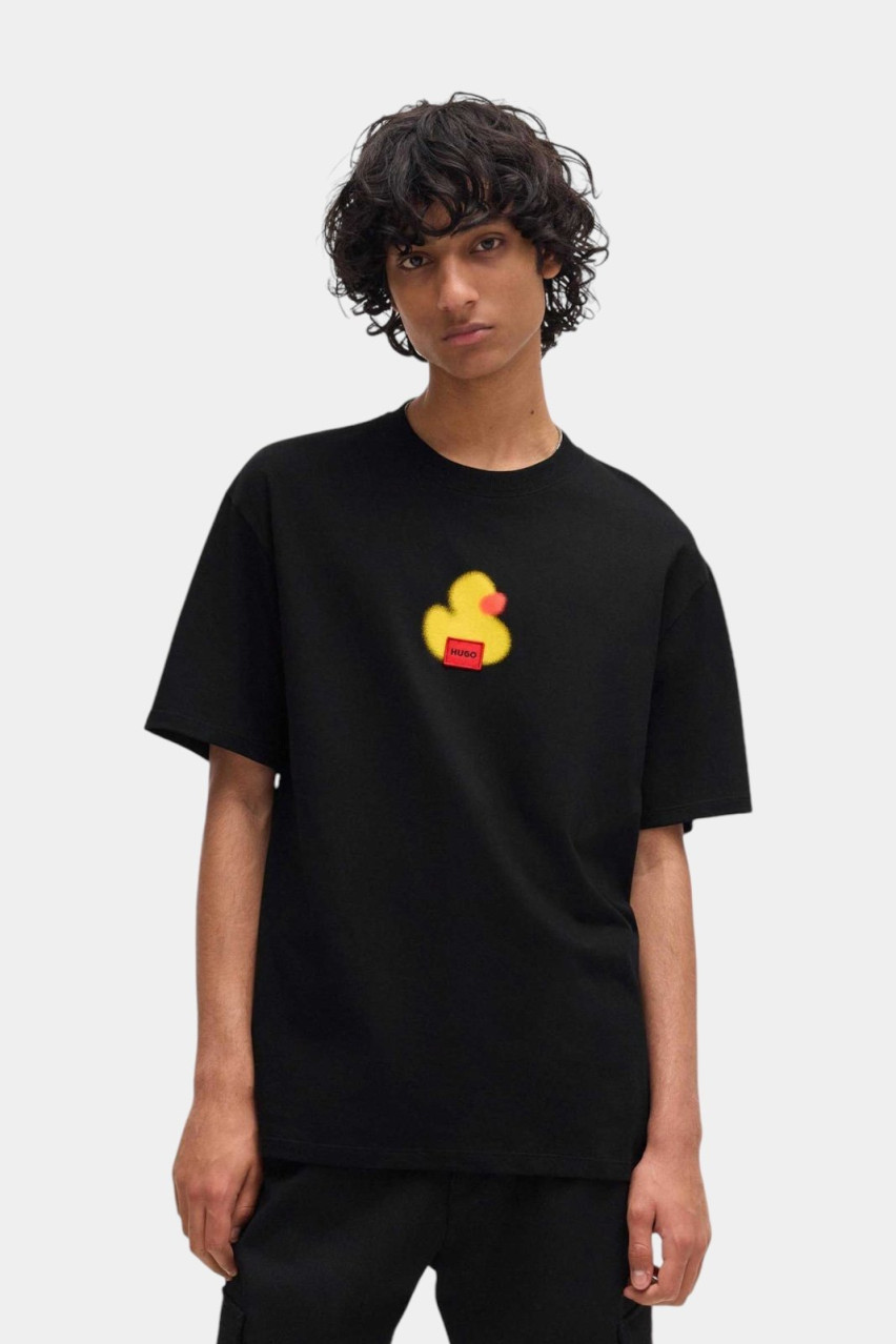 Черная хлопковая футболка Dilippers с принтом 50519004 002 HUGO