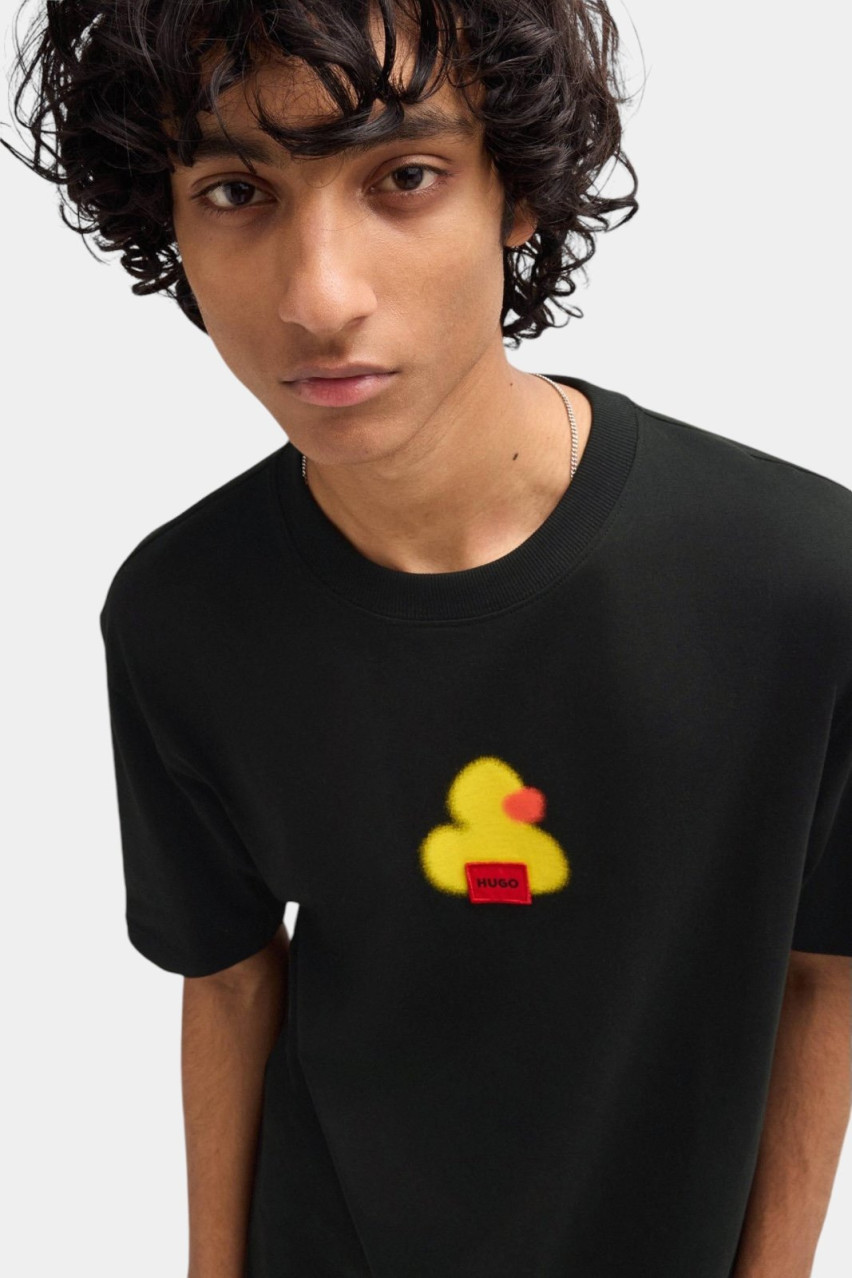 Черная хлопковая футболка Dilippers с принтом 50519004 002 HUGO
