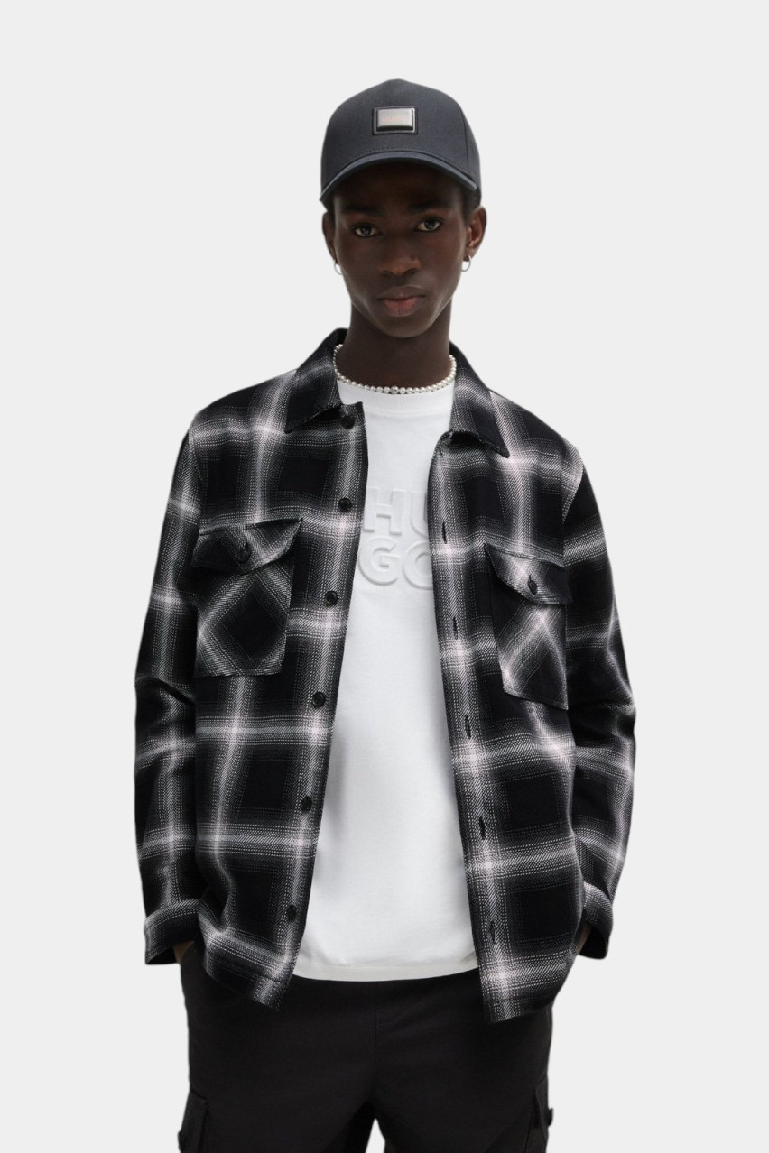 Чорно-біла оверсайз куртка-сорочка Enalu з бавовняного твілу 50520104 001 HUGO