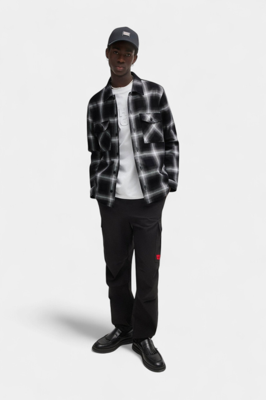 Чорно-біла оверсайз куртка-сорочка Enalu з бавовняного твілу 50520104 001 HUGO