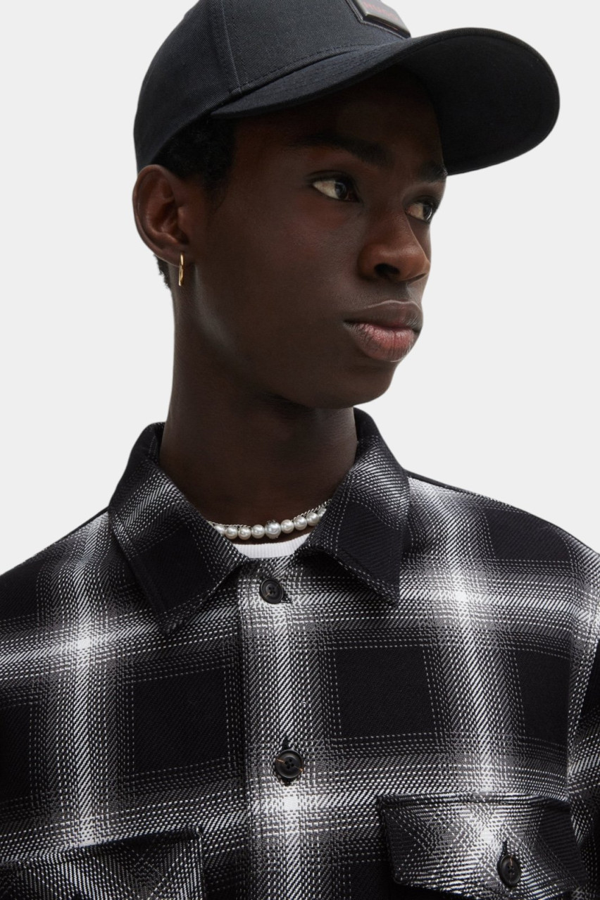 Чорно-біла оверсайз куртка-сорочка Enalu з бавовняного твілу 50520104 001 HUGO