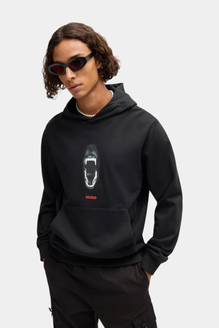 Чорне бавовняне худі Dartchon з анімалістичною графікою 50525054 001 HUGO