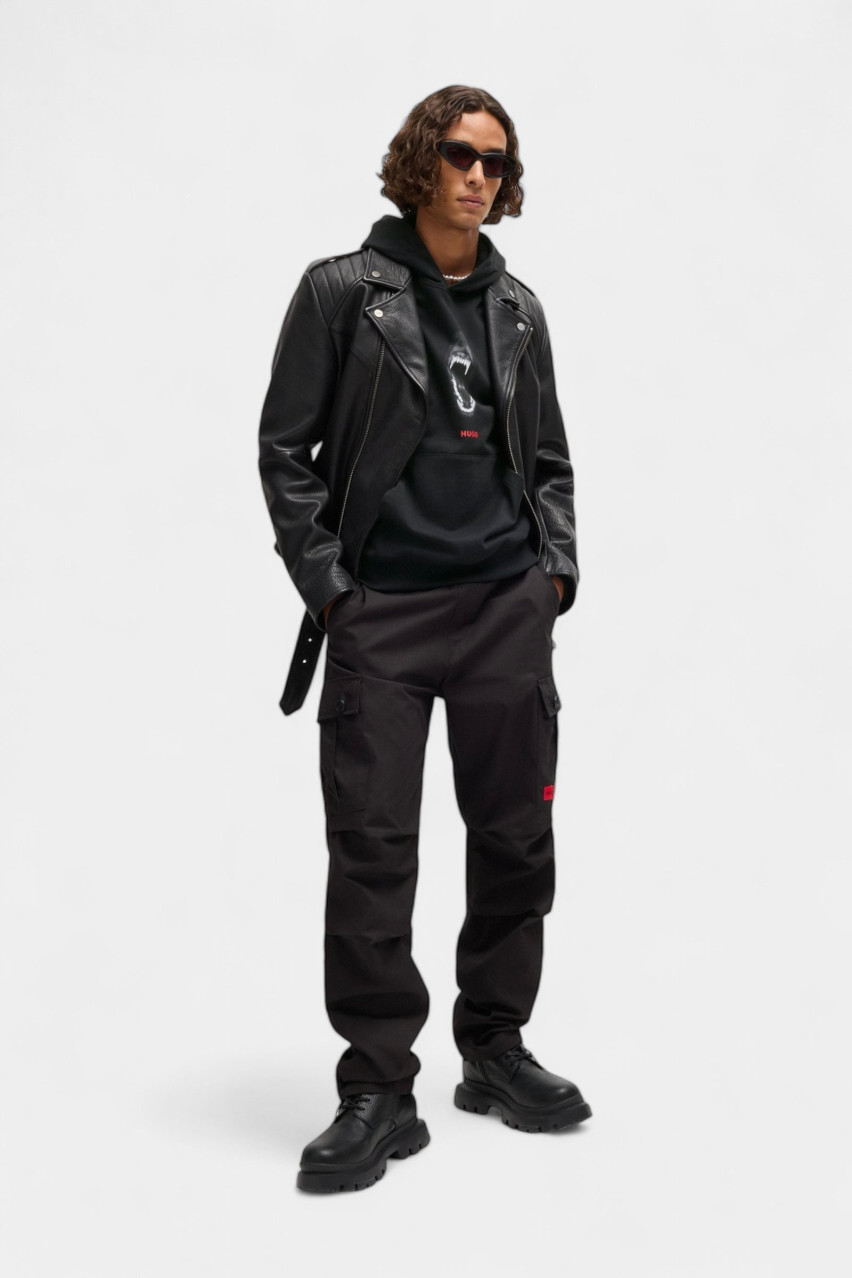 Чорне бавовняне худі Dartchon з анімалістичною графікою 50525054 001 HUGO