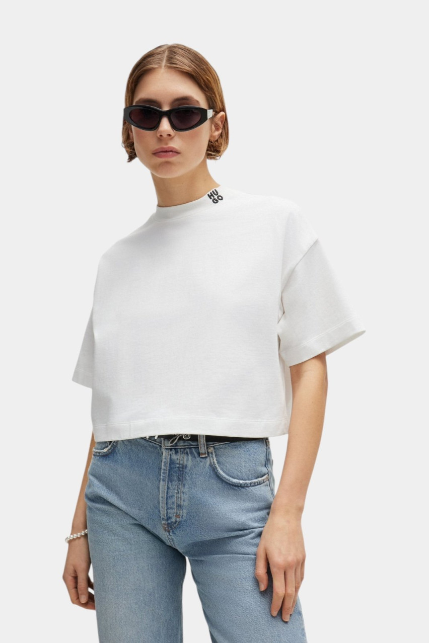 Біла бавовняна кроп-футболка Damelody з брендованою нашивкою 50520187 100 HUGO