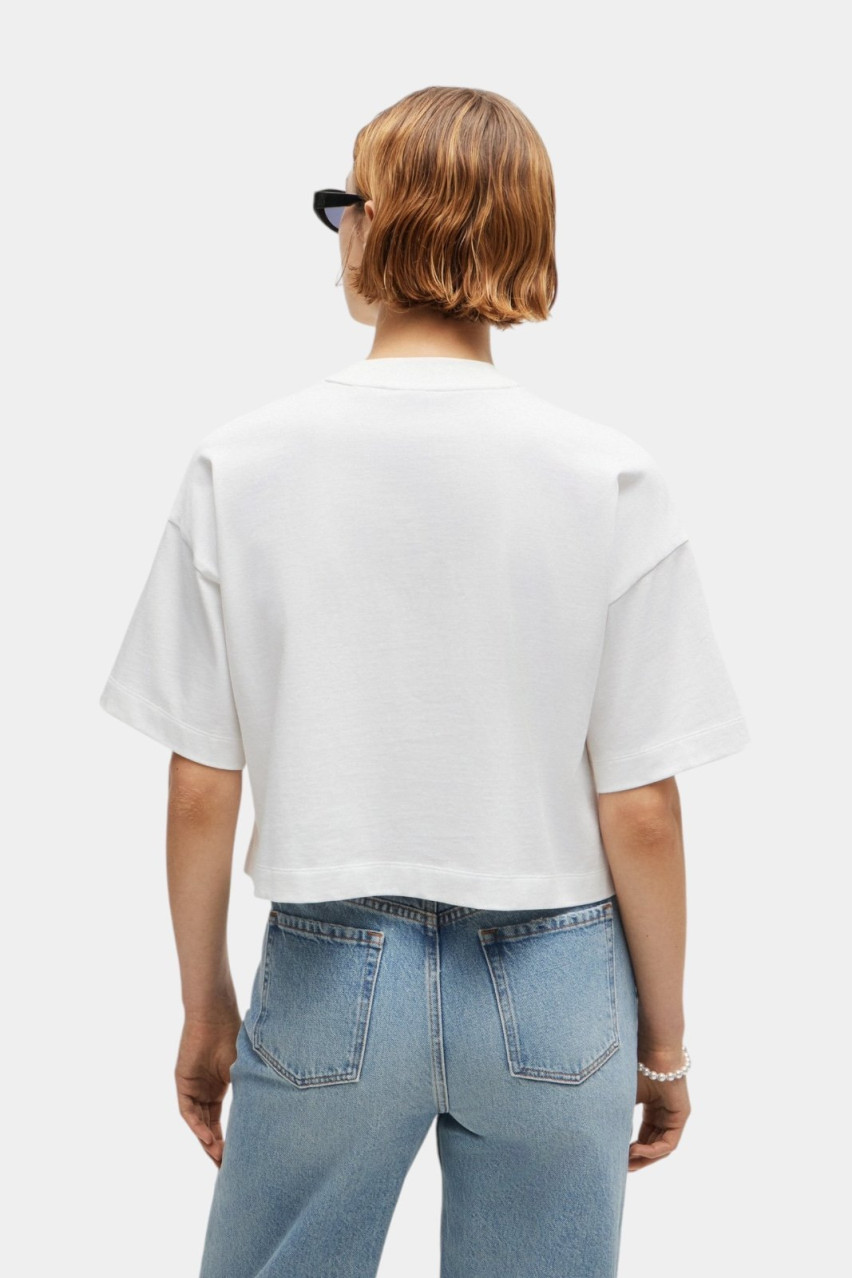Біла бавовняна кроп-футболка Damelody з брендованою нашивкою 50520187 100 HUGO