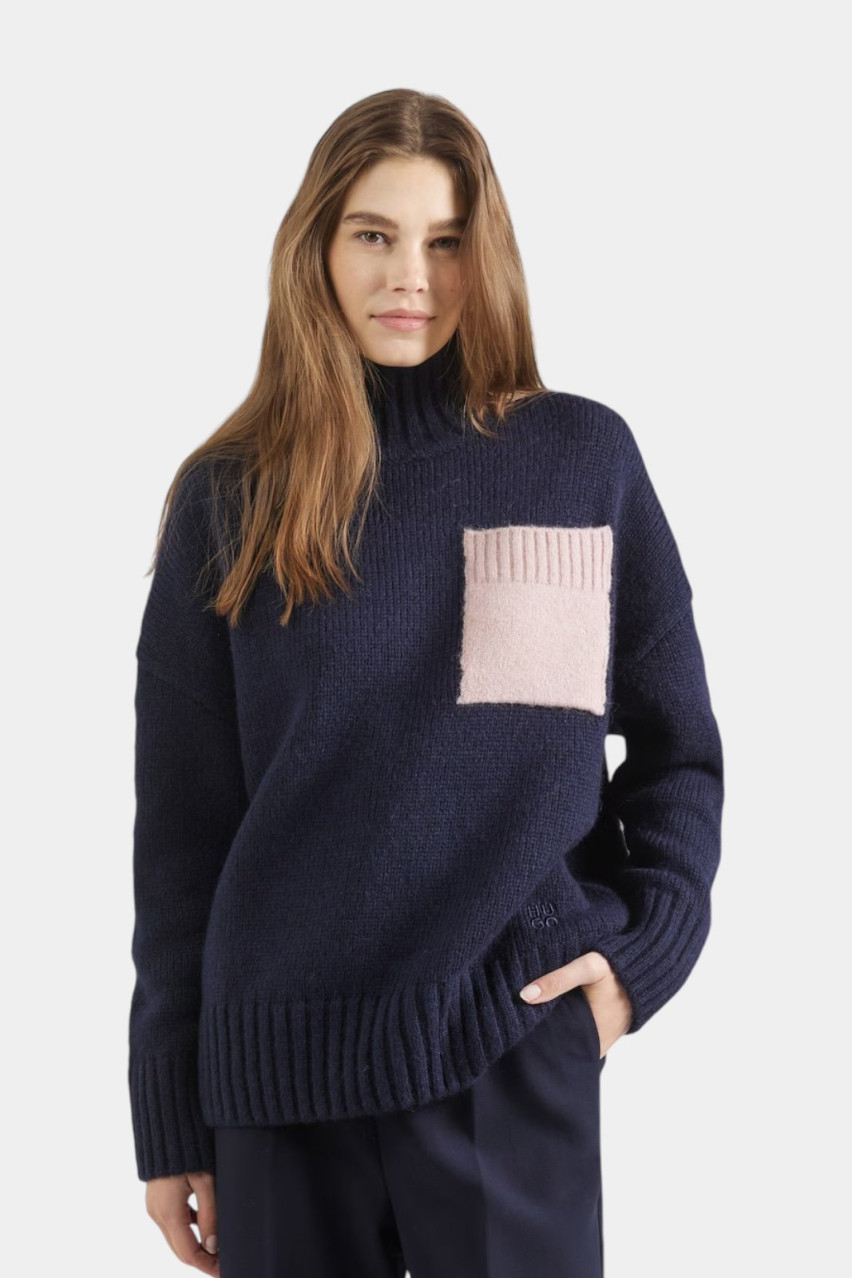 Темно-синій светр Scuple з акцентною кишенею 50518340 407 HUGO