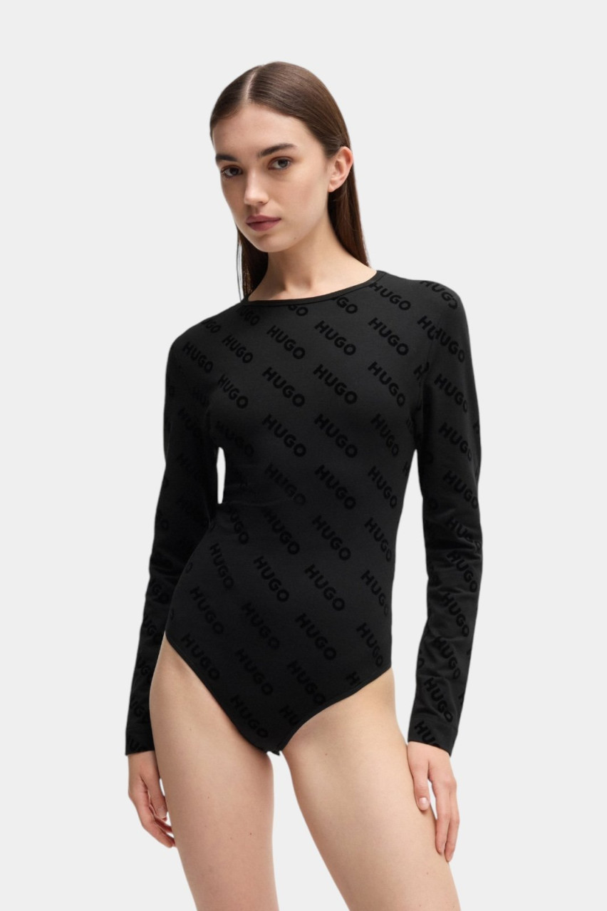 Чорне бавовняне боді Vlocky_Bodysuit з логотипами 50523412 002 HUGO