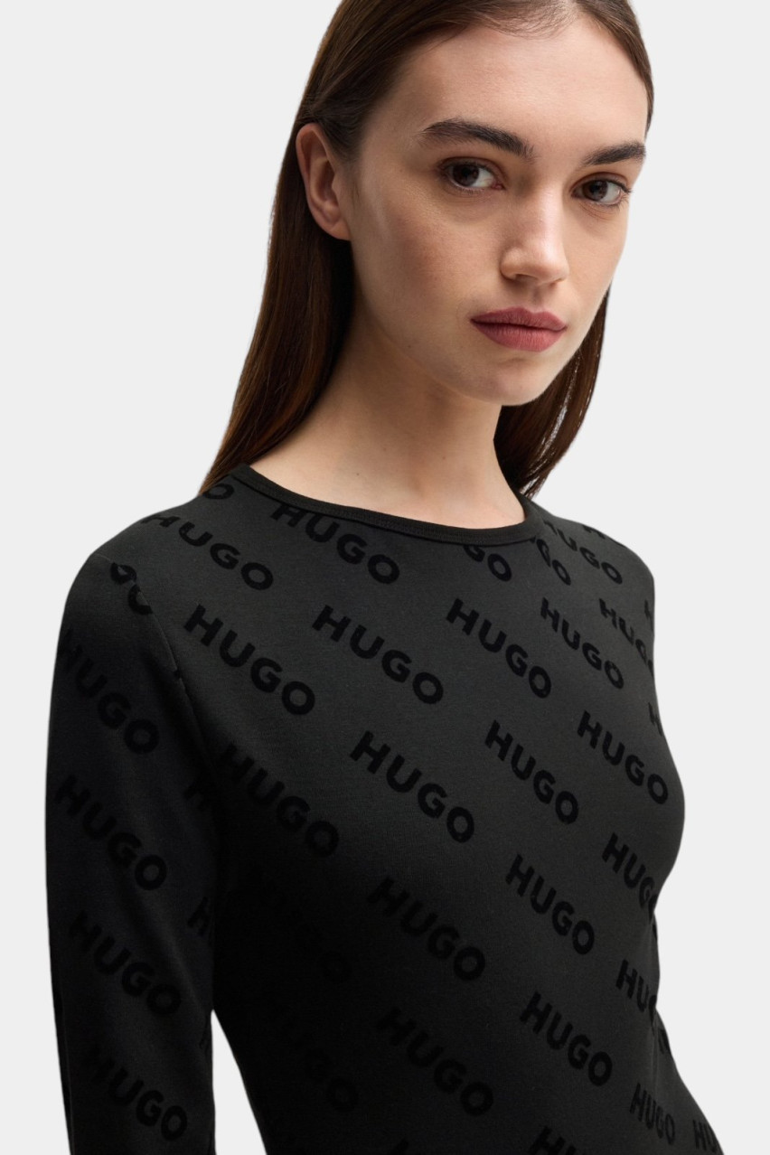 Чорне бавовняне боді Vlocky_Bodysuit з логотипами 50523412 002 HUGO