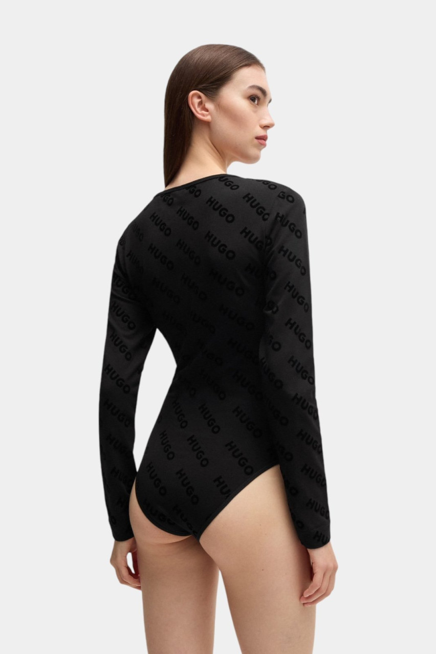 Чорне бавовняне боді Vlocky_Bodysuit з логотипами 50523412 002 HUGO