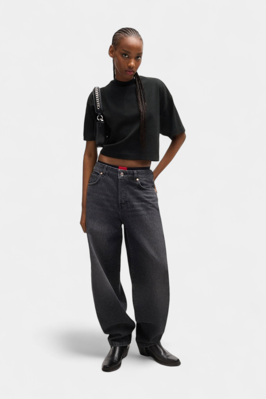 Чорна бавовняна кроп-футболка Damelody з брендованою нашивкою 50520187 001 HUGO