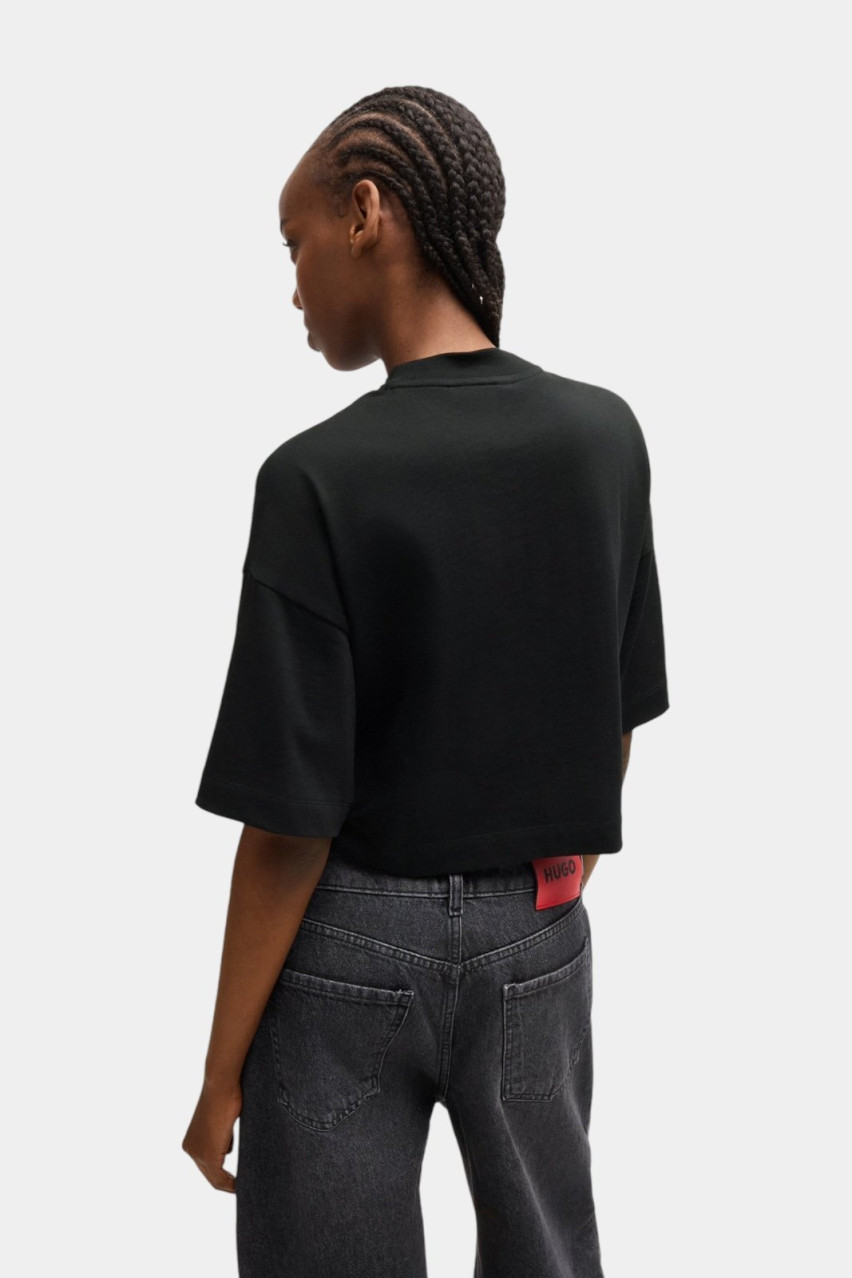 Чорна бавовняна кроп-футболка Damelody з брендованою нашивкою 50520187 001 HUGO
