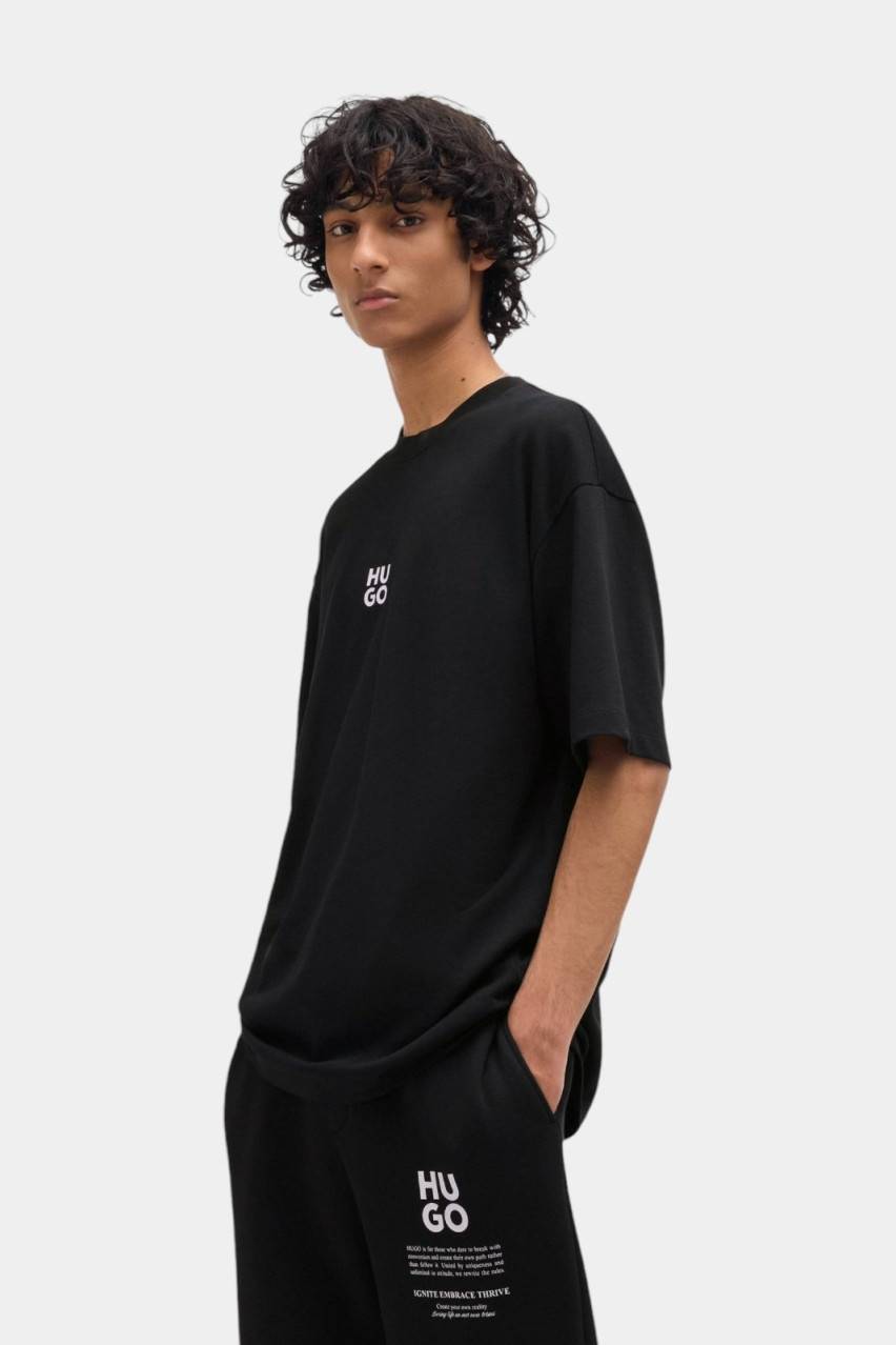 Черная хлопковая футболка Dflofire с принтом на спине 50521269 001 HUGO
