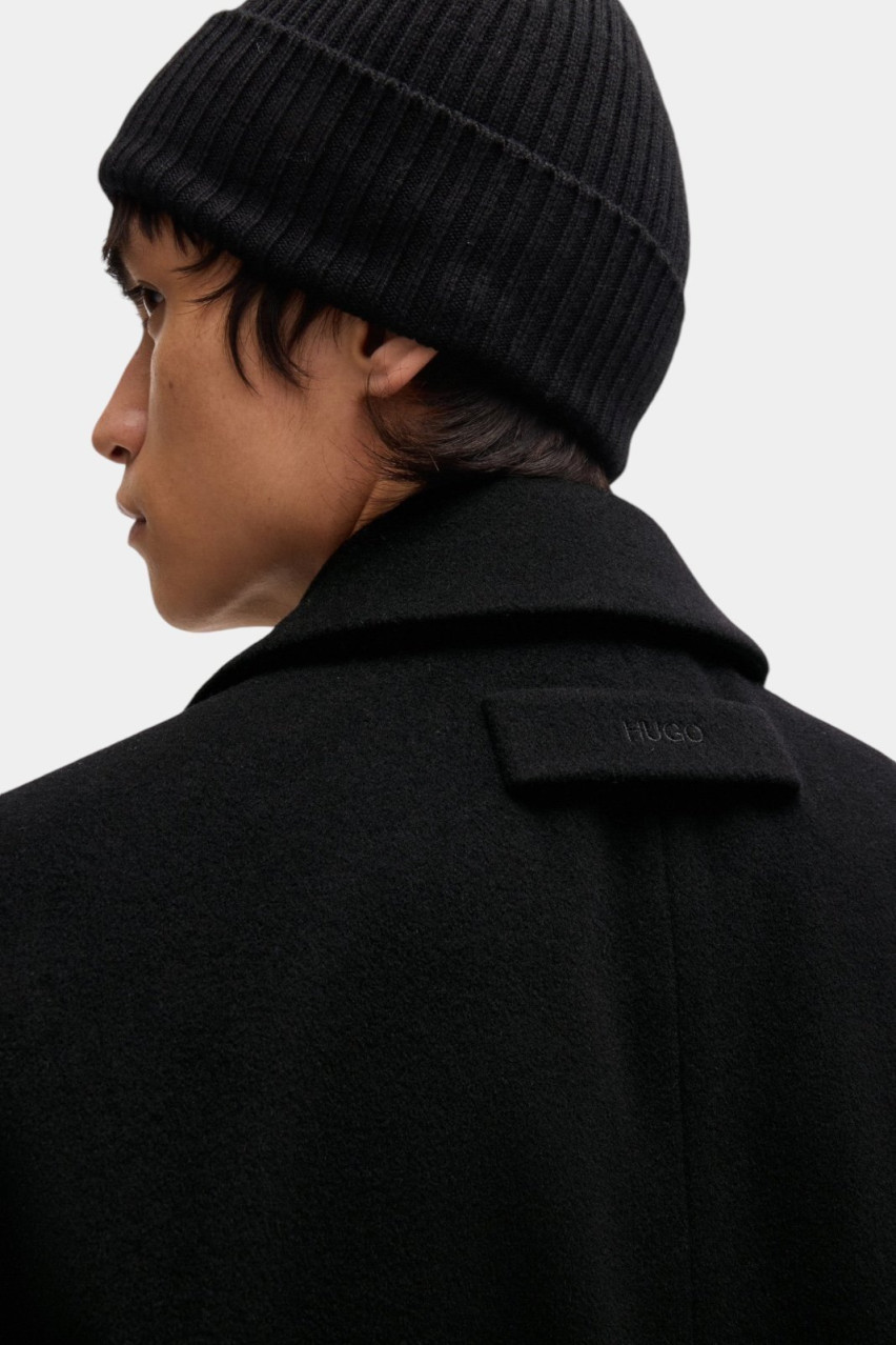 Чорне вовняне пальто Menci2441 з двобортною застібкою 50528272 968 HUGO