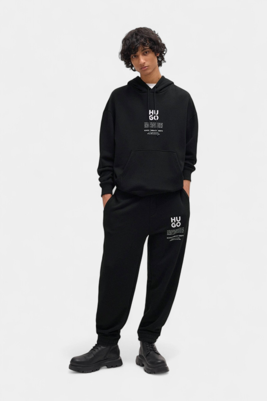 Чорне бавовняне худі Dflohood з принтом у вигляді вогняно-квіткового малюнка 50521288 001 HUGO