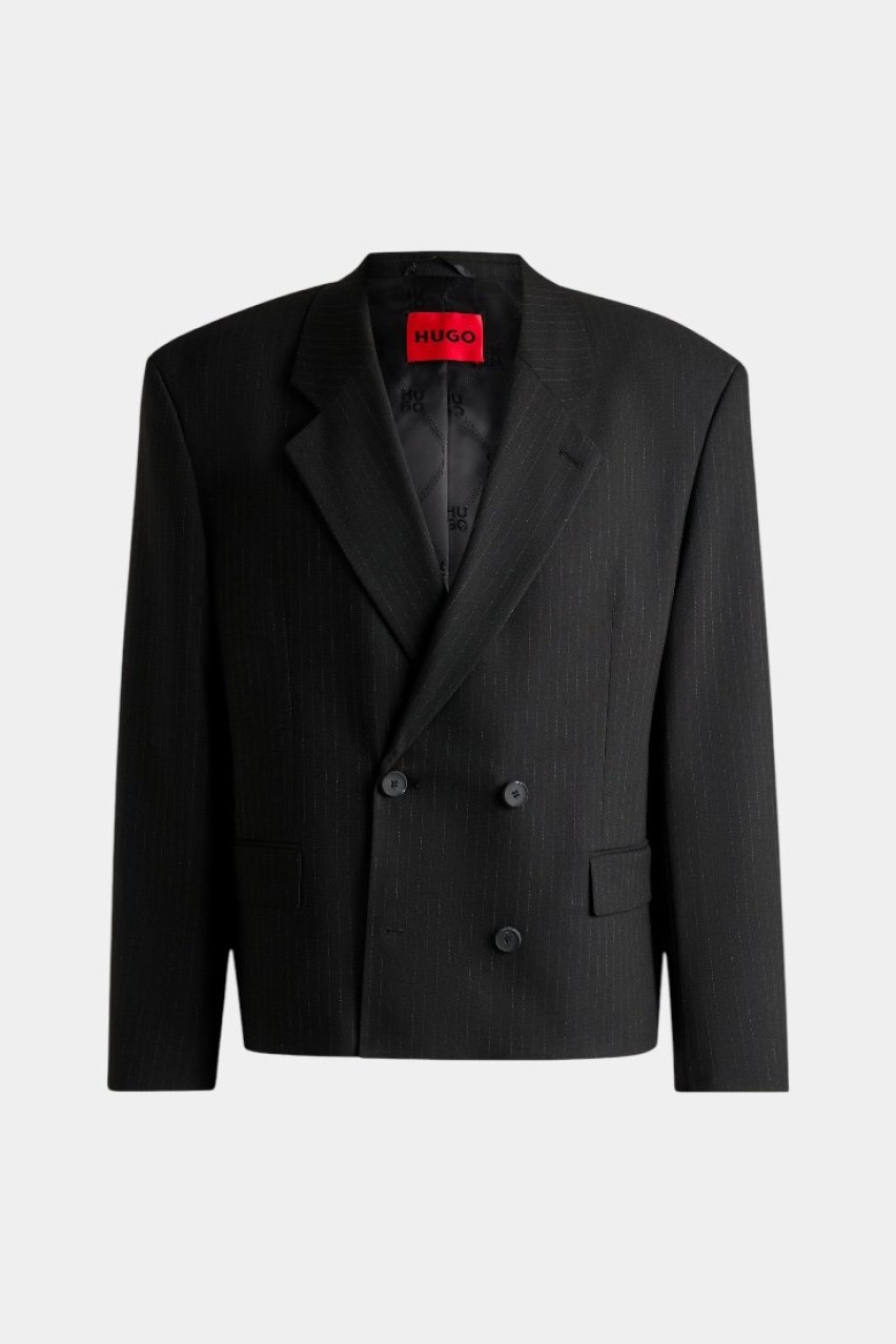 Черный двухбортный пиджак Ulana_ALL в тонкую полоску 50525959 972 HUGO