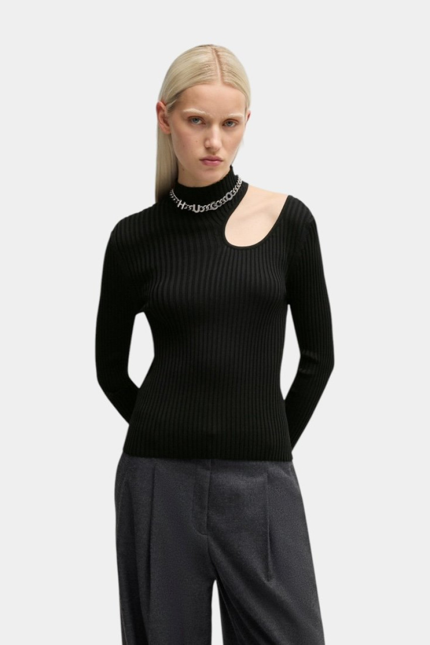 Черный вязаный джемпер Sedenno с акцентным вырезом 50522554 001 HUGO