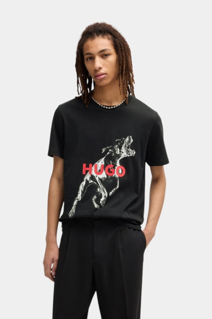 Чорна оверсайз футболка Deyladec з анімалістичним принтом 50530607 002 HUGO