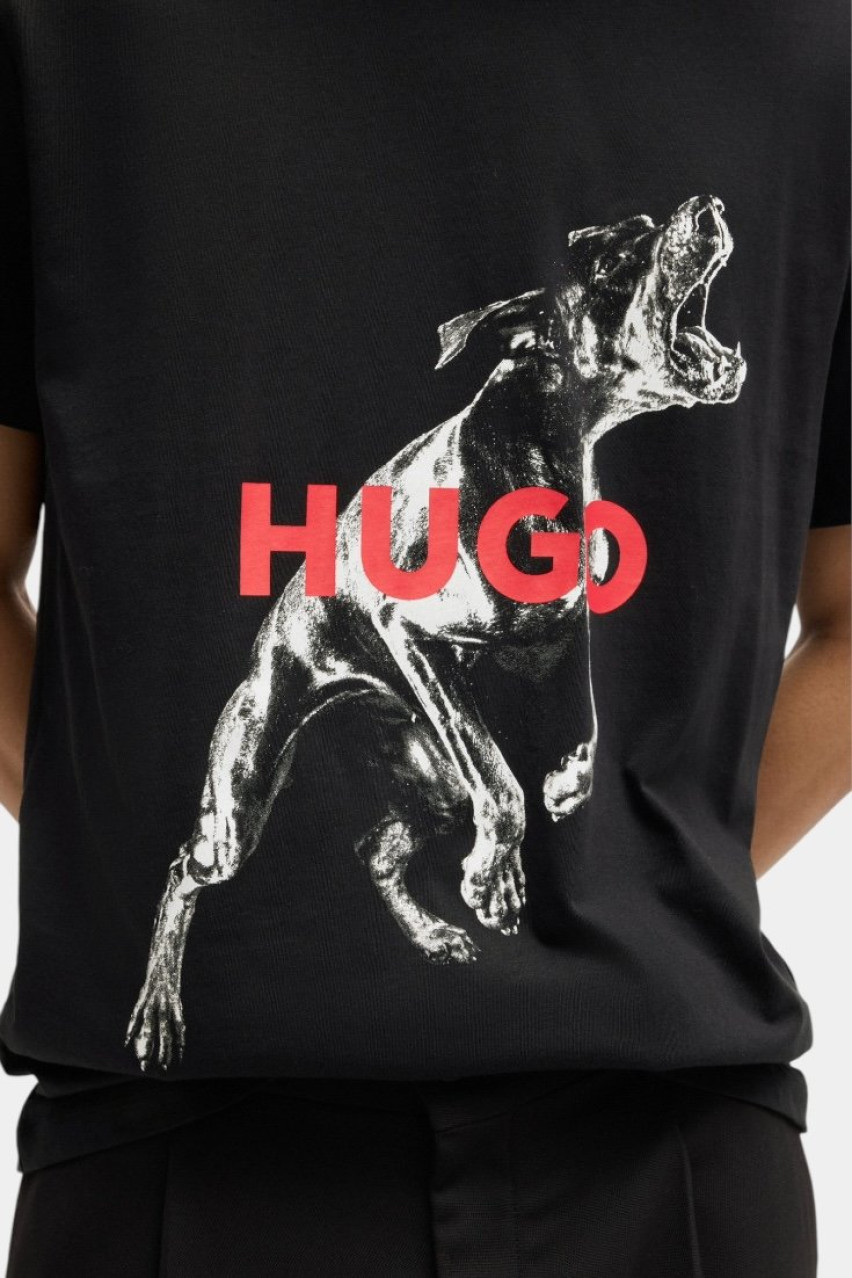 Чорна оверсайз футболка Deyladec з анімалістичним принтом 50530607 002 HUGO