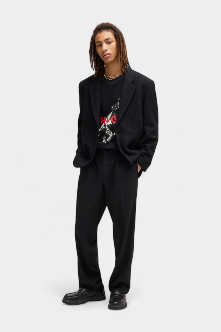 Чорна оверсайз футболка Deyladec з анімалістичним принтом 50530607 002 HUGO