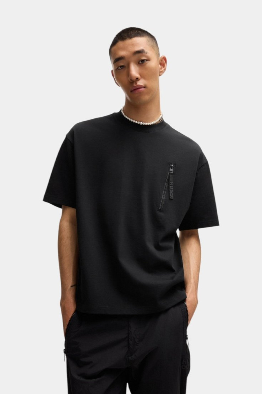 Чорна футболка Dibtechti з декоративною кишенею на блискавці 50521791 001 HUGO