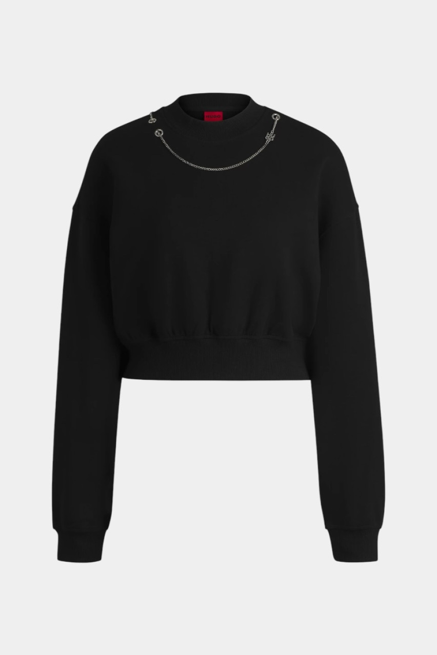 Черный укороченный свитшот Dewita с декоративной цепочкой 50530446 001 HUGO