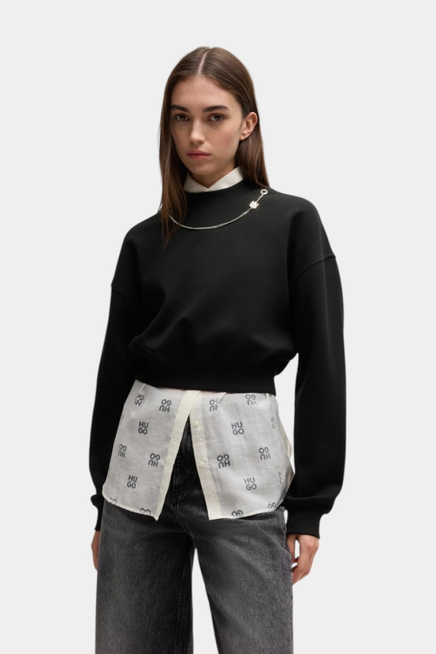 Черный укороченный свитшот Dewita с декоративной цепочкой 50530446 001 HUGO