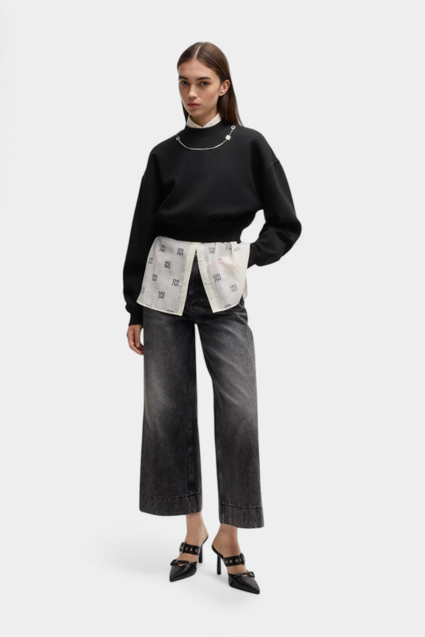 Черный укороченный свитшот Dewita с декоративной цепочкой 50530446 001 HUGO