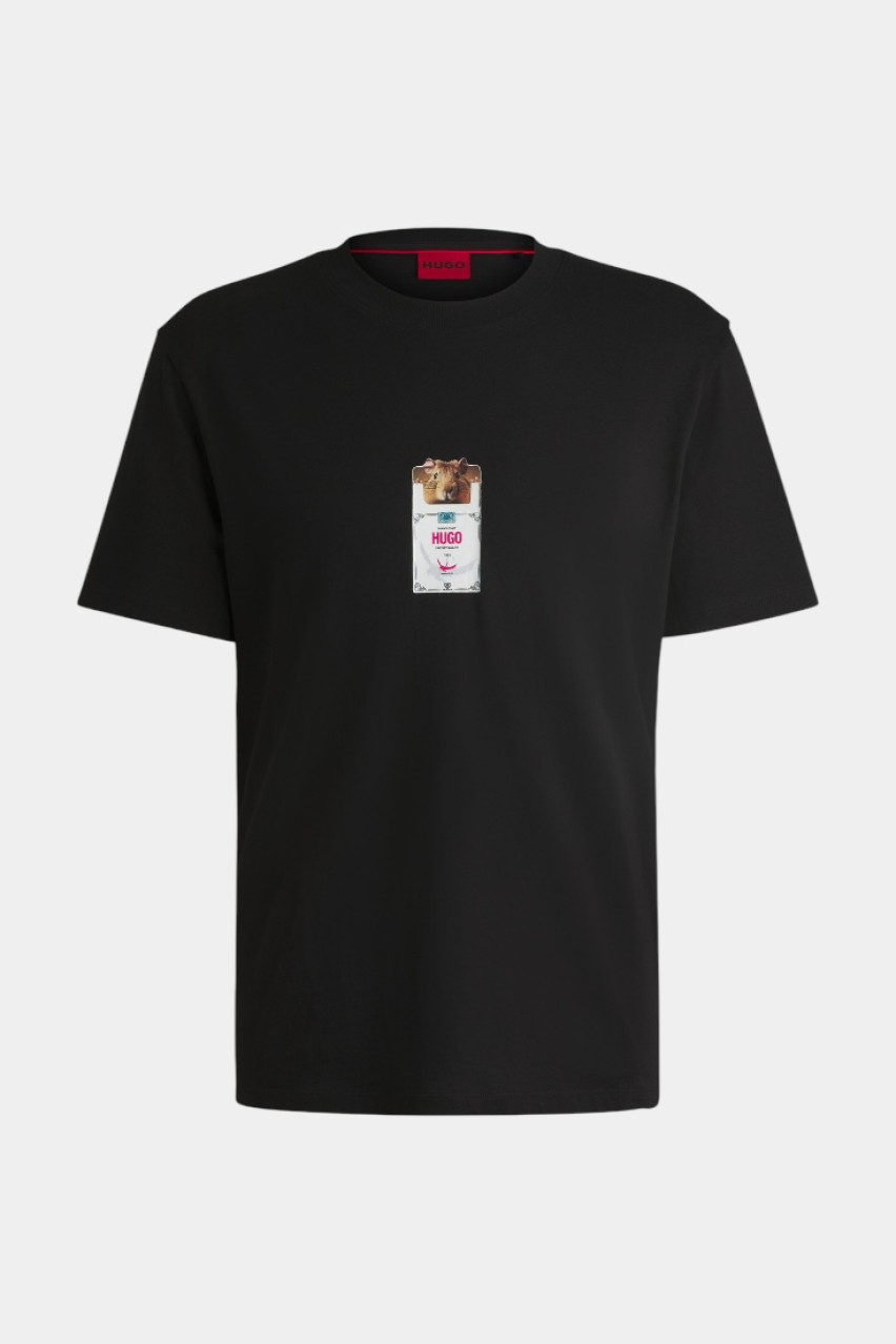 Чорна бавовняна футболка Dilesses з принтом 50530683 001 HUGO