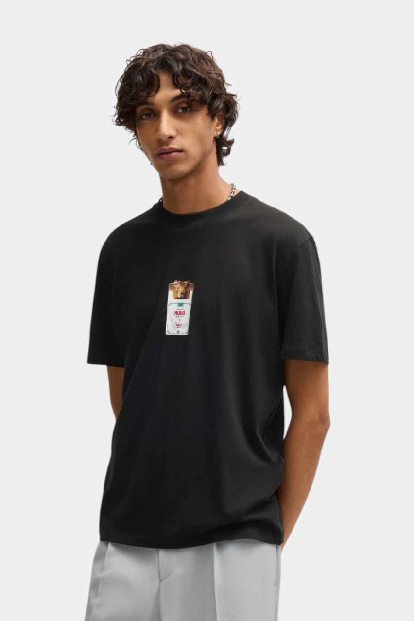 Чорна бавовняна футболка Dilesses з принтом 50530683 001 HUGO