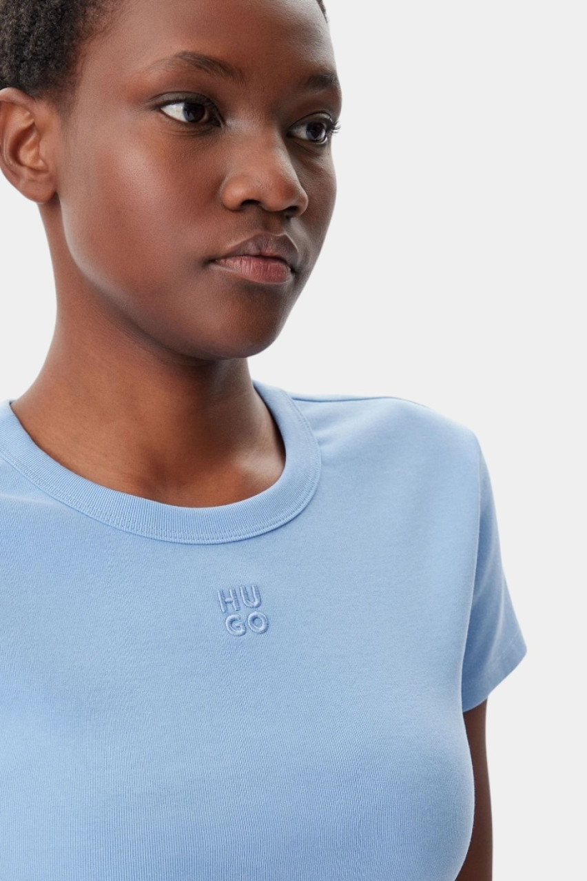 Голубой хлопковый топ Delanor приталенного кроя 50512000 452 HUGO