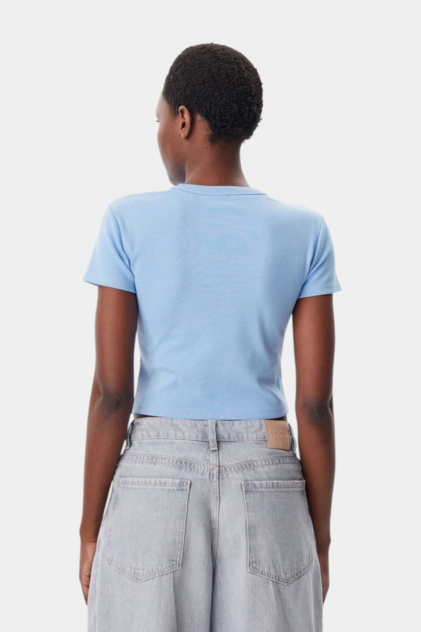 Голубой хлопковый топ Delanor приталенного кроя 50512000 452 HUGO