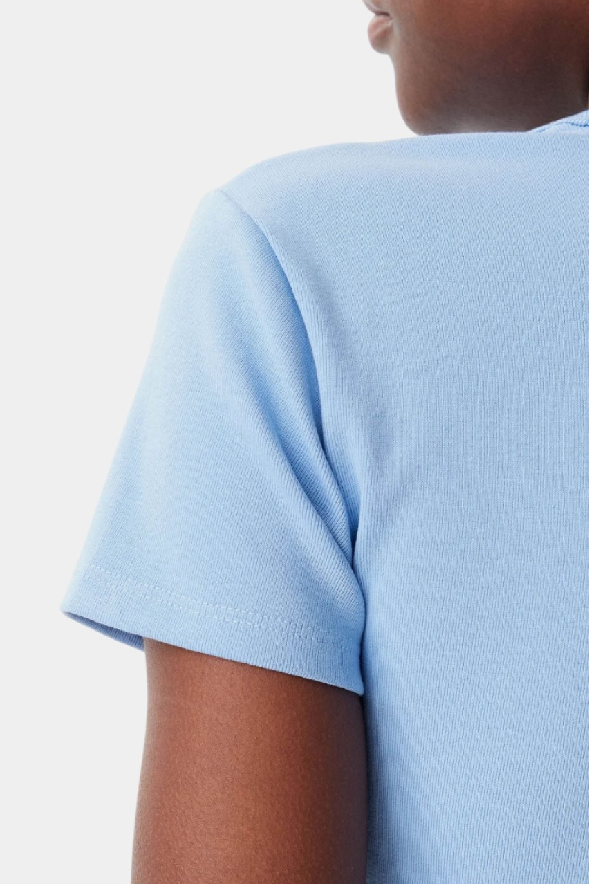 Голубой хлопковый топ Delanor приталенного кроя 50512000 452 HUGO