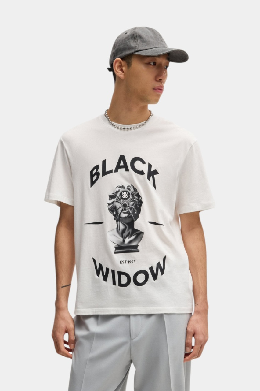 Біла бавовняна футболка Dostalgi з графічним принтом 50530684 102 HUGO